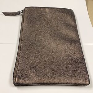 Laura Mercier Large Pewter Metallic Zip Clutch Bag